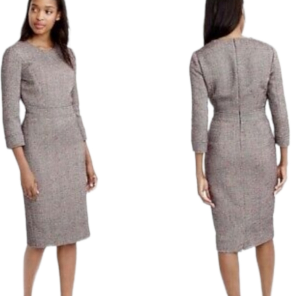 J. Crew Tweed Long Sleeve Sheath Dress Gray Coral Size 6 Style E4375